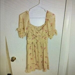 Floral Yellow Dress with Pink Accents